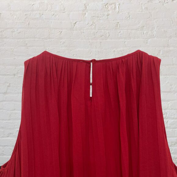 Mango Red Pleated Georgette Swing A Line Babydoll Dress Size 6 Flowy - Picture 5 of 10
